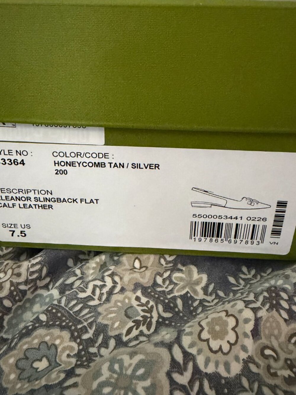 NIB Tory Burch ELEANOR SLINGBACK FLAT Size 7.5 Honeycomb Tan - Picture 3 of 12